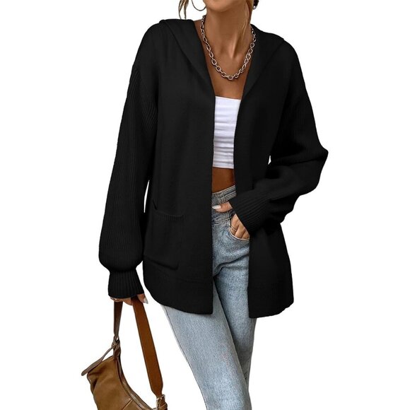 Women Hooded Cardigan Sweater Chunky Knit Oversized Pockets Fall Outerwear